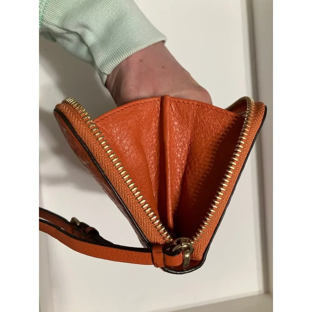 MICHAEL KORS, ORANGE LEATHER SIGNATURE WOMENS LARGE WALLET